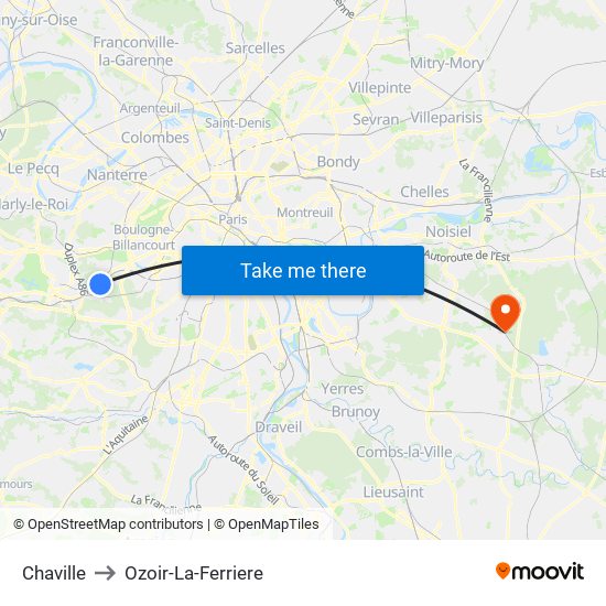 Chaville to Ozoir-La-Ferriere map