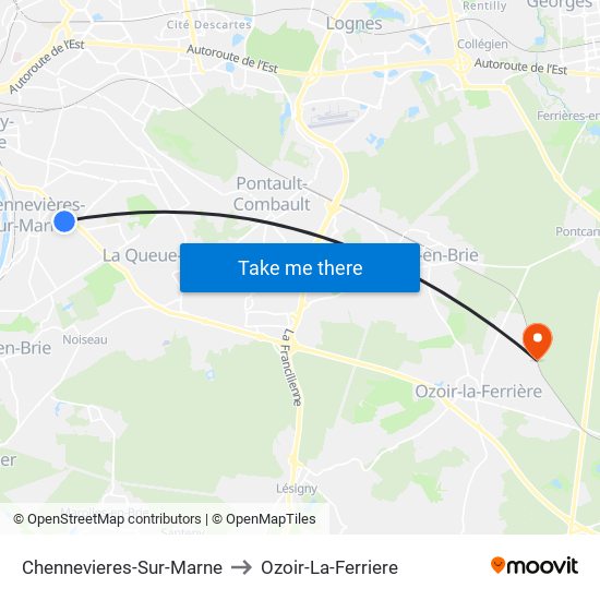 Chennevieres-Sur-Marne to Ozoir-La-Ferriere map
