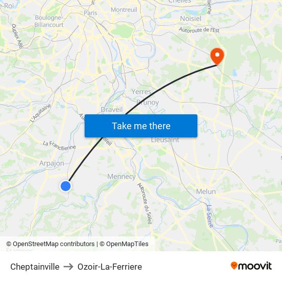 Cheptainville to Ozoir-La-Ferriere map