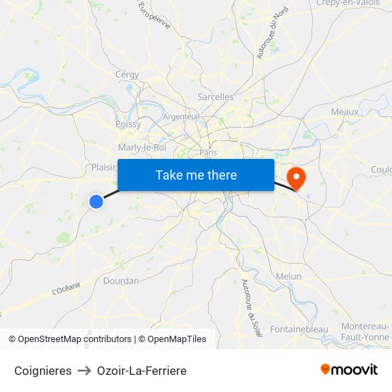 Coignieres to Ozoir-La-Ferriere map