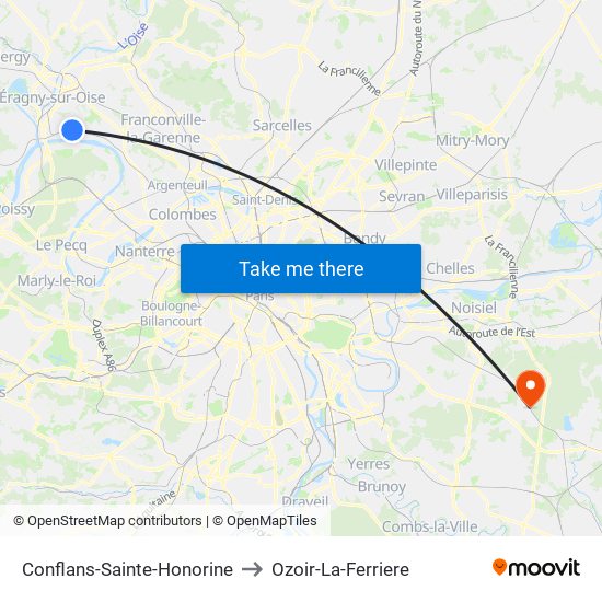 Conflans-Sainte-Honorine to Ozoir-La-Ferriere map