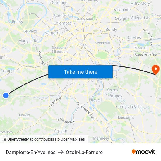 Dampierre-En-Yvelines to Ozoir-La-Ferriere map