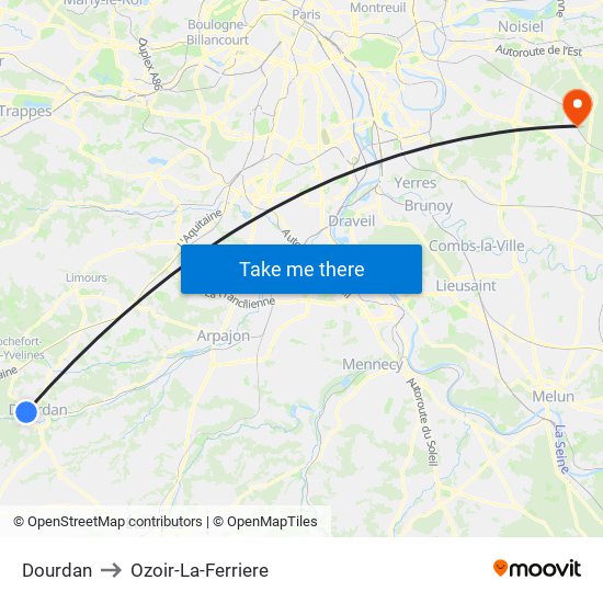 Dourdan to Ozoir-La-Ferriere map