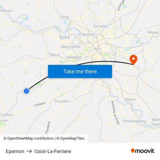 Epernon to Ozoir-La-Ferriere map