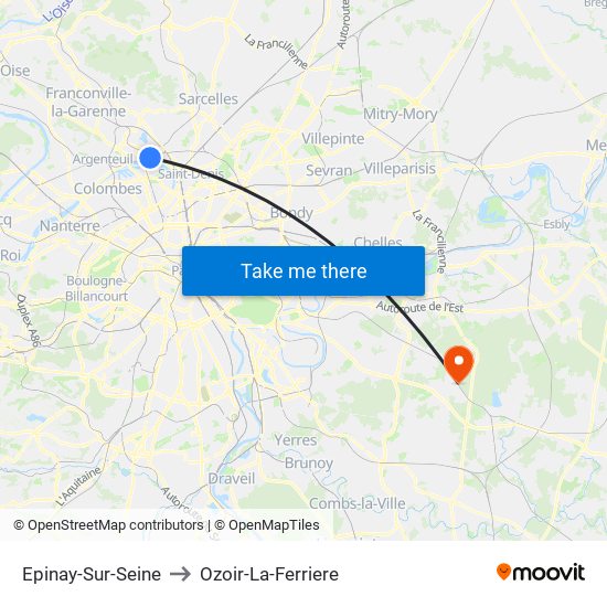 Epinay-Sur-Seine to Ozoir-La-Ferriere map