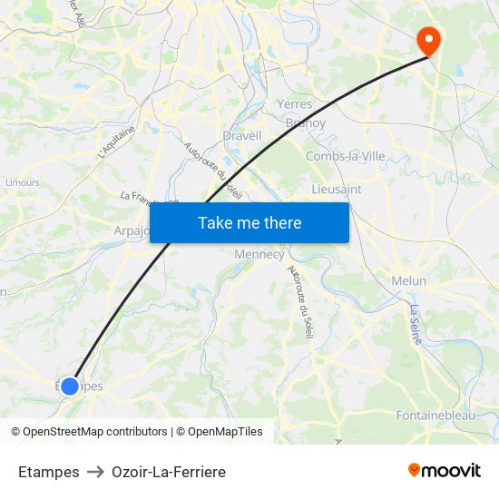 Etampes to Ozoir-La-Ferriere map