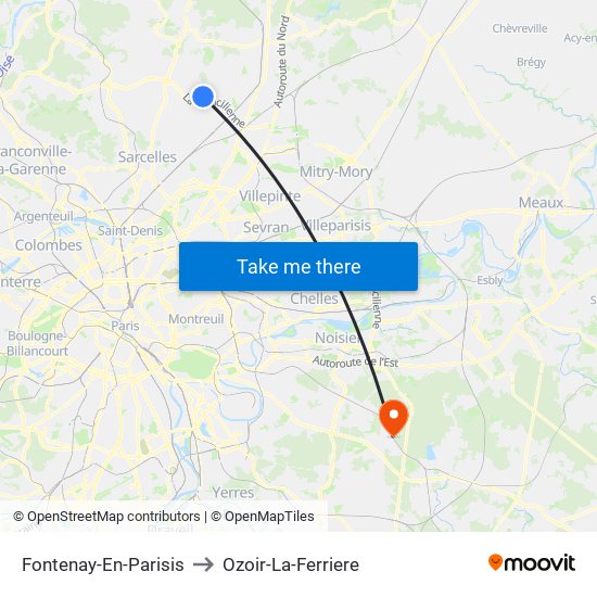 Fontenay-En-Parisis to Ozoir-La-Ferriere map