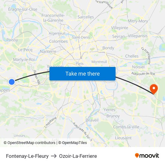 Fontenay-Le-Fleury to Ozoir-La-Ferriere map