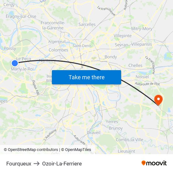 Fourqueux to Ozoir-La-Ferriere map