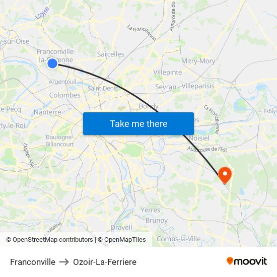 Franconville to Ozoir-La-Ferriere map