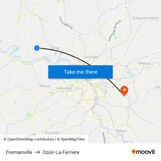 Fremainville to Ozoir-La-Ferriere map