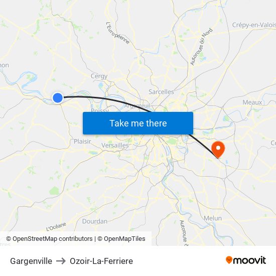 Gargenville to Ozoir-La-Ferriere map