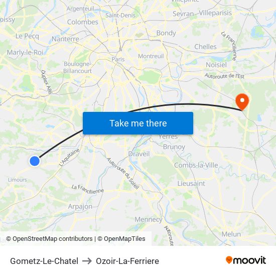 Gometz-Le-Chatel to Ozoir-La-Ferriere map