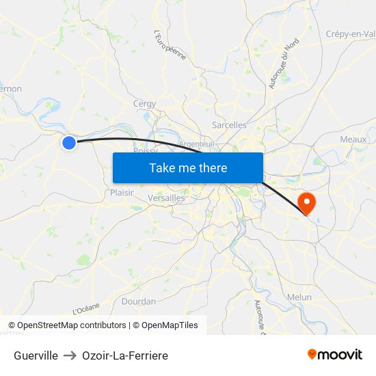 Guerville to Ozoir-La-Ferriere map