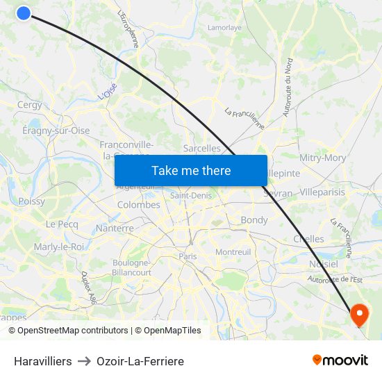 Haravilliers to Ozoir-La-Ferriere map
