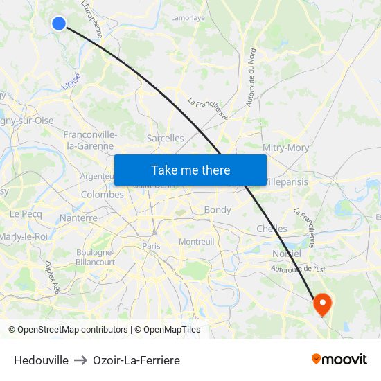 Hedouville to Ozoir-La-Ferriere map