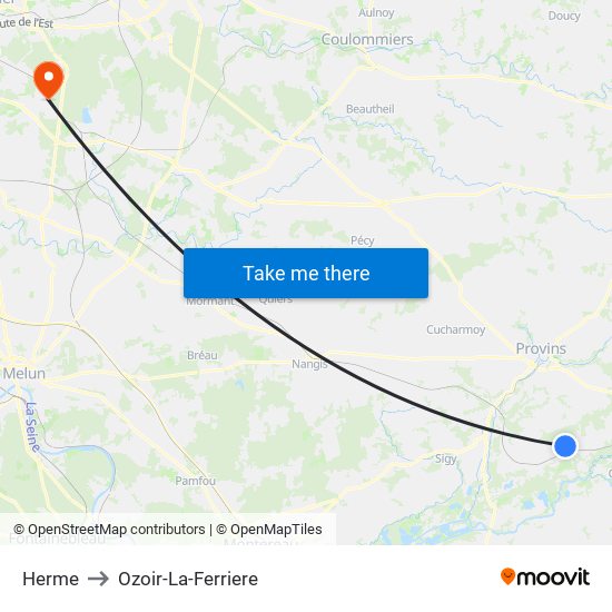 Herme to Ozoir-La-Ferriere map