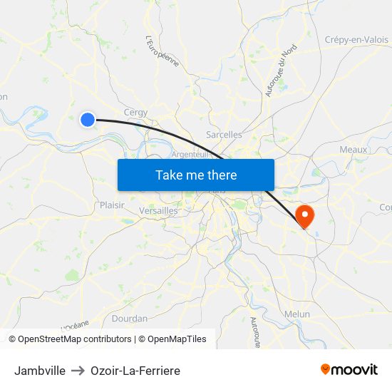 Jambville to Ozoir-La-Ferriere map