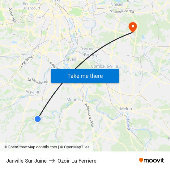 Janville-Sur-Juine to Ozoir-La-Ferriere map