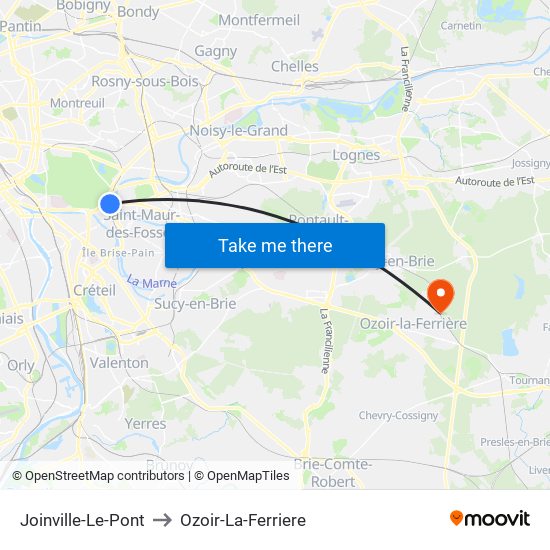 Joinville-Le-Pont to Ozoir-La-Ferriere map