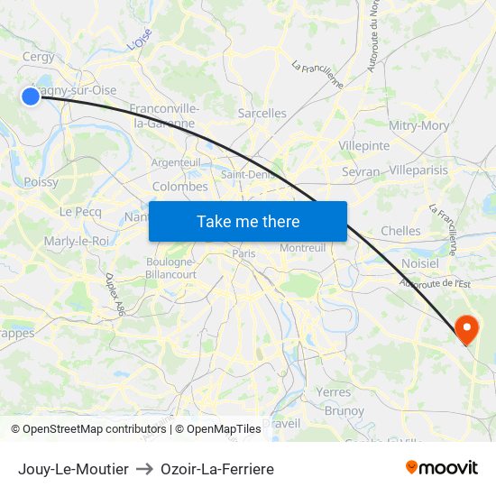 Jouy-Le-Moutier to Ozoir-La-Ferriere map