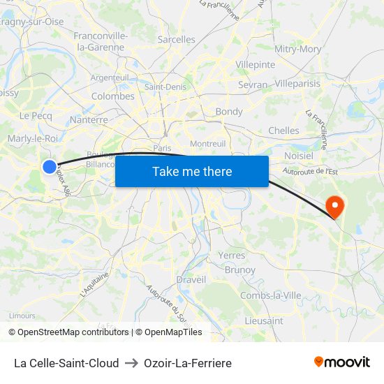 La Celle-Saint-Cloud to Ozoir-La-Ferriere map