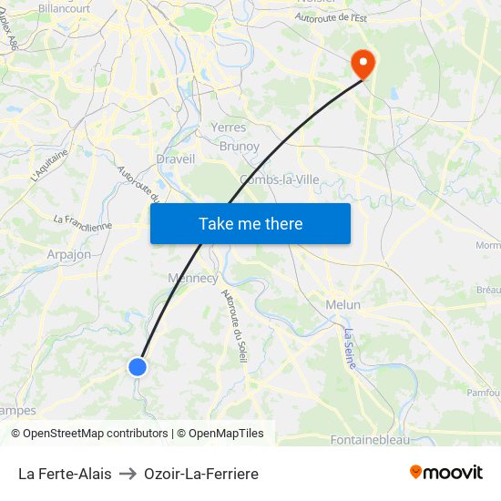 La Ferte-Alais to Ozoir-La-Ferriere map