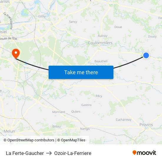 La Ferte-Gaucher to Ozoir-La-Ferriere map