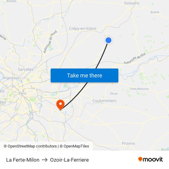 La Ferte-Milon to Ozoir-La-Ferriere map