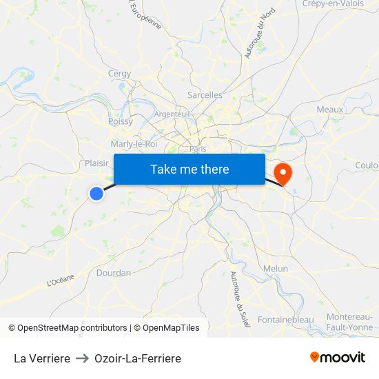 La Verriere to Ozoir-La-Ferriere map
