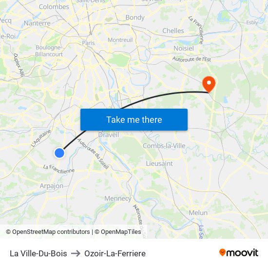 La Ville-Du-Bois to Ozoir-La-Ferriere map