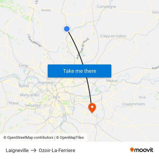 Laigneville to Ozoir-La-Ferriere map
