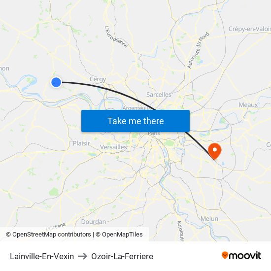 Lainville-En-Vexin to Ozoir-La-Ferriere map