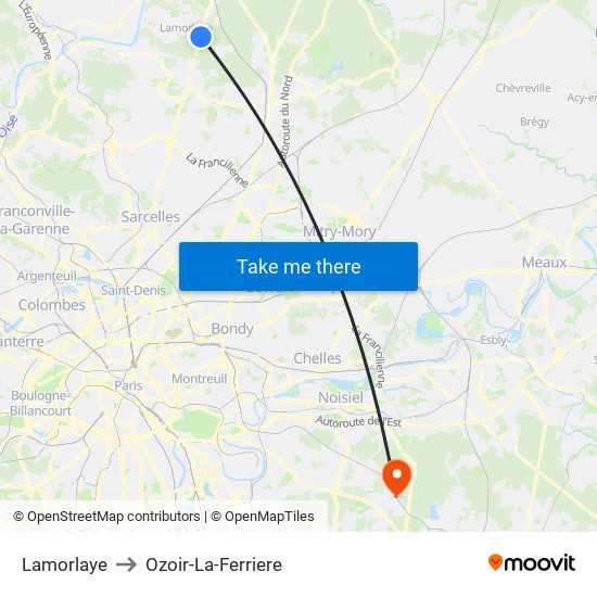 Lamorlaye to Ozoir-La-Ferriere map