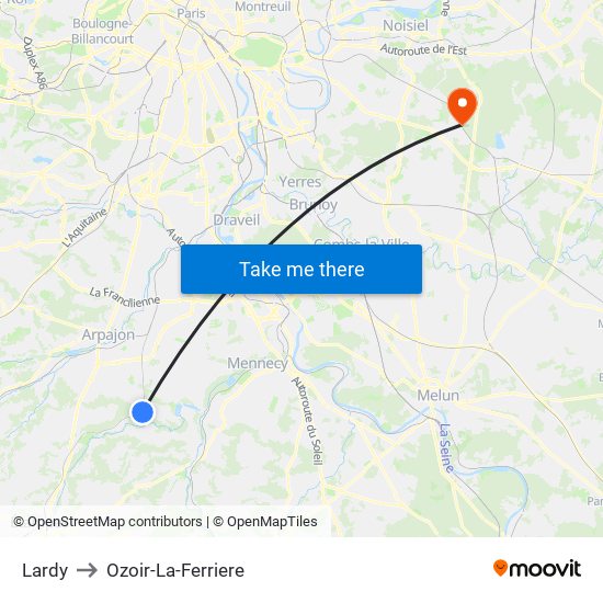 Lardy to Ozoir-La-Ferriere map