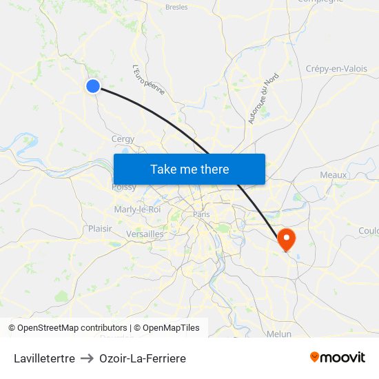 Lavilletertre to Ozoir-La-Ferriere map