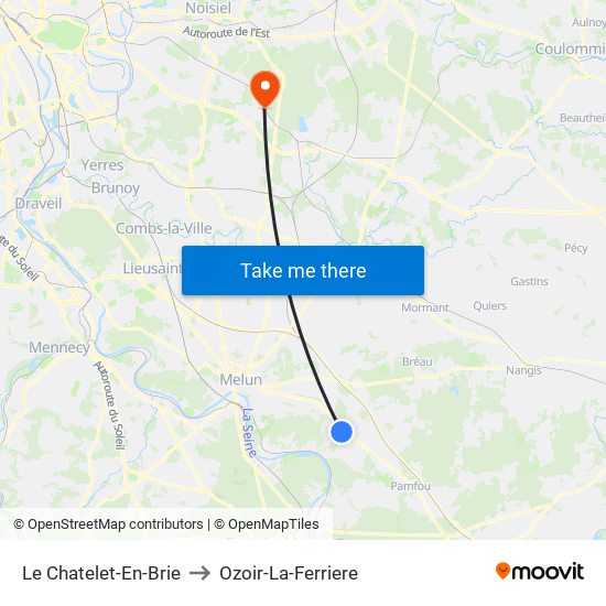 Le Chatelet-En-Brie to Ozoir-La-Ferriere map