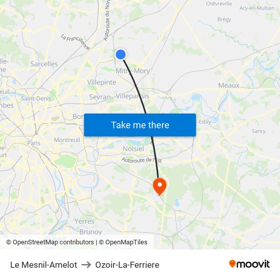 Le Mesnil-Amelot to Ozoir-La-Ferriere map