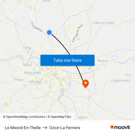 Le Mesnil-En-Thelle to Ozoir-La-Ferriere map