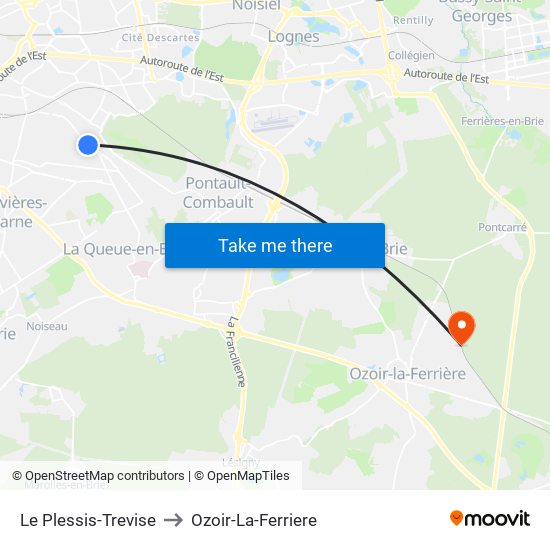 Le Plessis-Trevise to Ozoir-La-Ferriere map