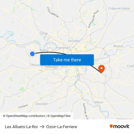 Les Alluets-Le-Roi to Ozoir-La-Ferriere map