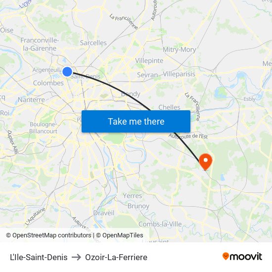 L'Ile-Saint-Denis to Ozoir-La-Ferriere map
