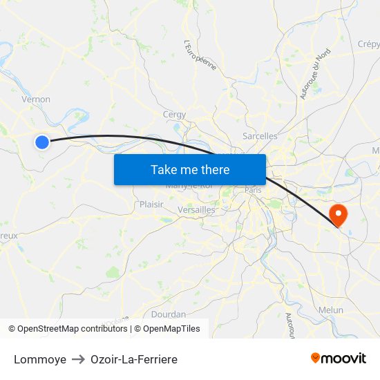 Lommoye to Ozoir-La-Ferriere map