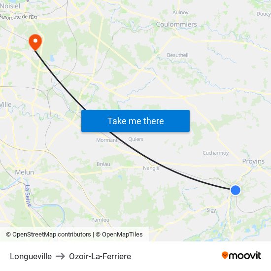 Longueville to Ozoir-La-Ferriere map