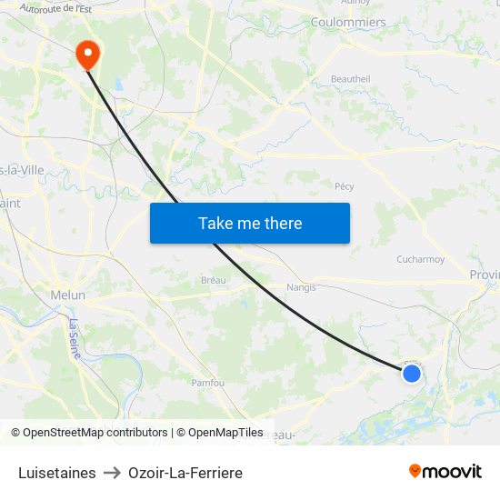 Luisetaines to Ozoir-La-Ferriere map