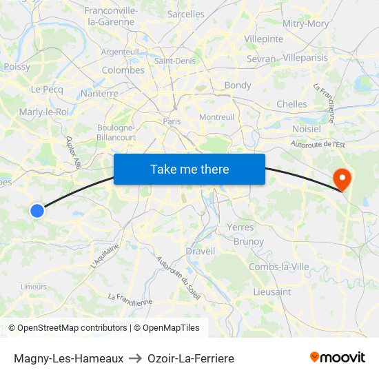 Magny-Les-Hameaux to Ozoir-La-Ferriere map