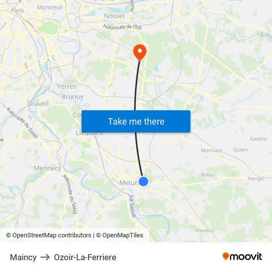 Maincy to Ozoir-La-Ferriere map