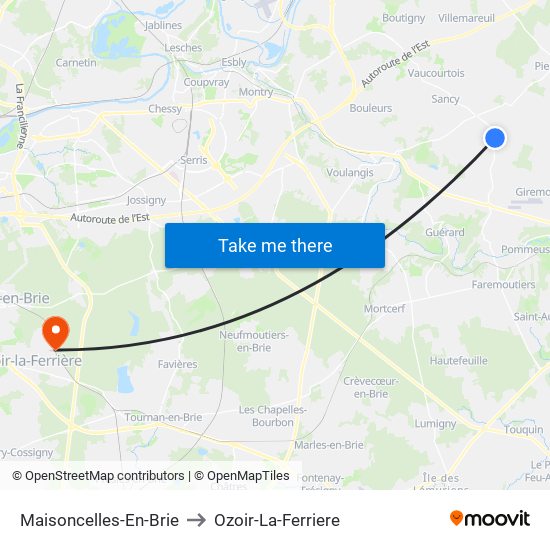 Maisoncelles-En-Brie to Ozoir-La-Ferriere map