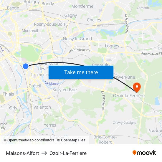 Maisons-Alfort to Ozoir-La-Ferriere map
