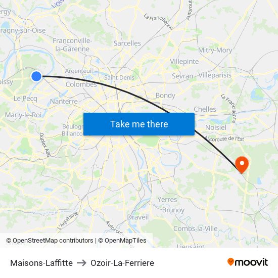 Maisons-Laffitte to Ozoir-La-Ferriere map